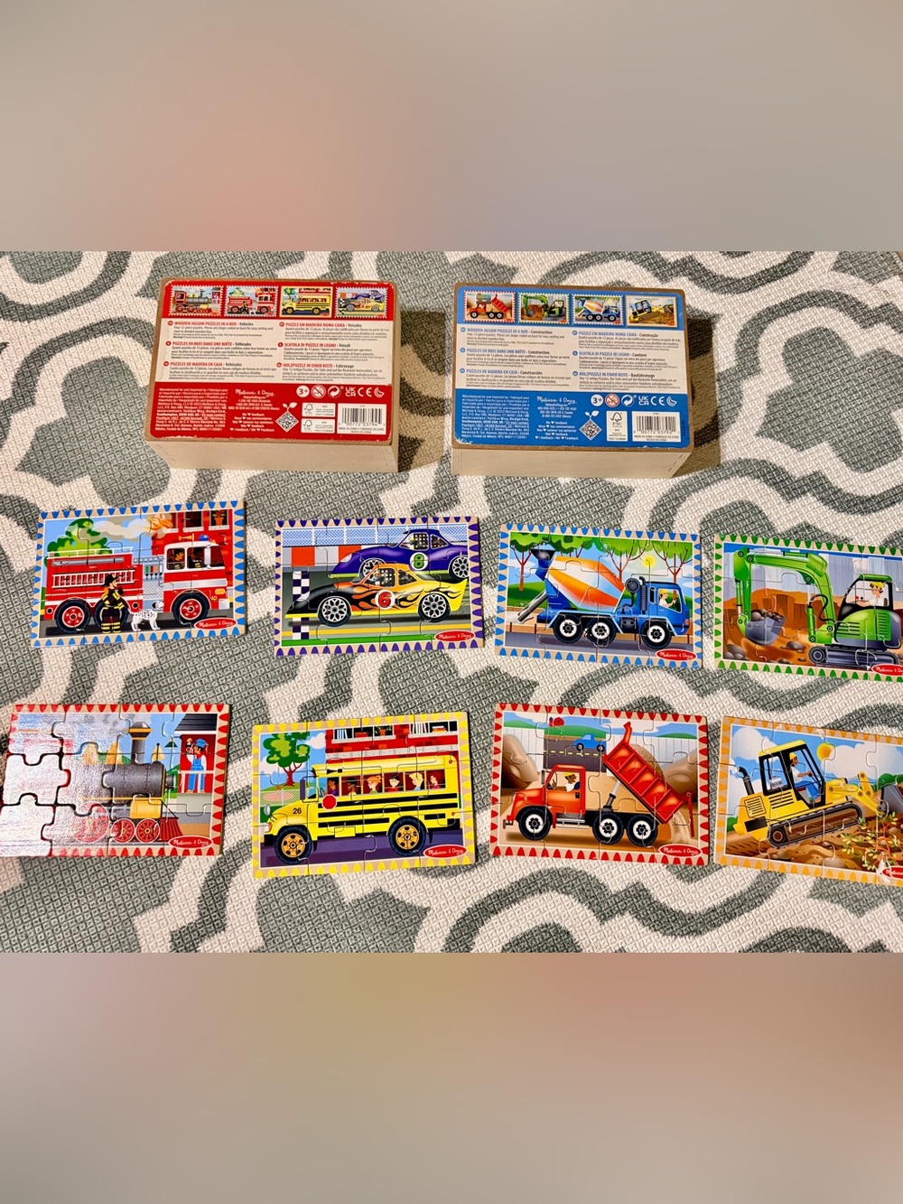 Melissa & Doug Wooden Jigsaw Puzzles in a Box Vehicles 8 Puzzles  (2 Sets)